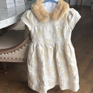 Janie and Jack Cream and Gold Floral Dress